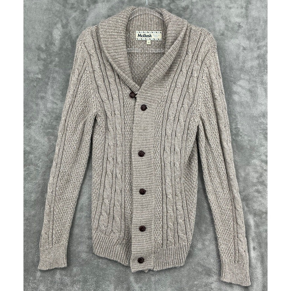 Mollusk Sweater Mens Medium Alpaca Blend Shawl Collar Cable‎ Knit Cardigan Peru